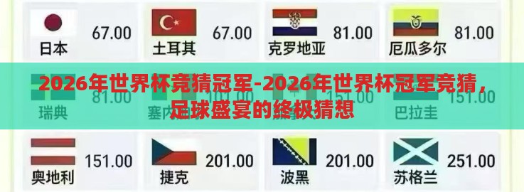 2026年世界杯竞猜冠军-2026年世界杯冠军竞猜，足球盛宴的终极猜想