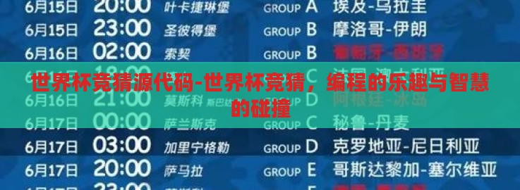 世界杯竞猜源代码-世界杯竞猜,编程的乐趣与智慧的碰撞 世界杯竞猜源代码-世界杯竞猜,编程的乐趣与智慧的碰撞