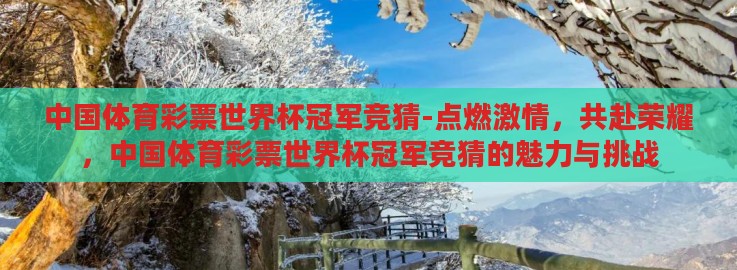 中国体育彩票世界杯冠军竞猜-点燃激情，共赴荣耀，中国体育彩票世界杯冠军竞猜的魅力与挑战