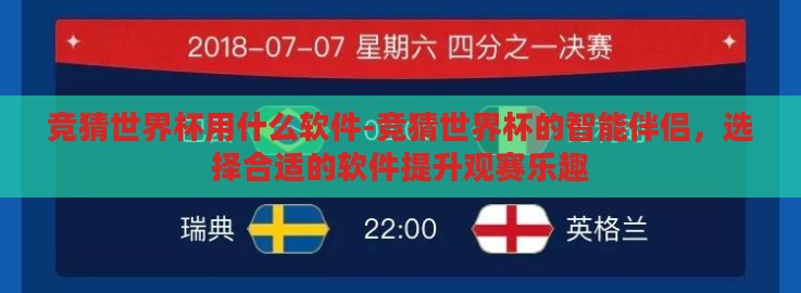 竞猜世界杯用什么软件-竞猜世界杯的智能伴侣，选择合适的软件提升观赛乐趣