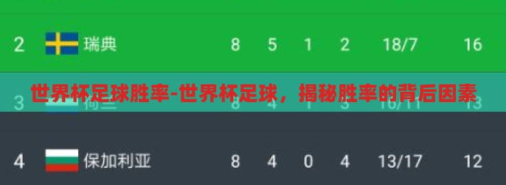 世界杯足球胜率-世界杯足球，揭秘胜率的背后因素