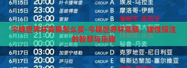 今晚世界杯竞猜怎么买-今晚世界杯竞猜，理性投注的智慧与乐趣