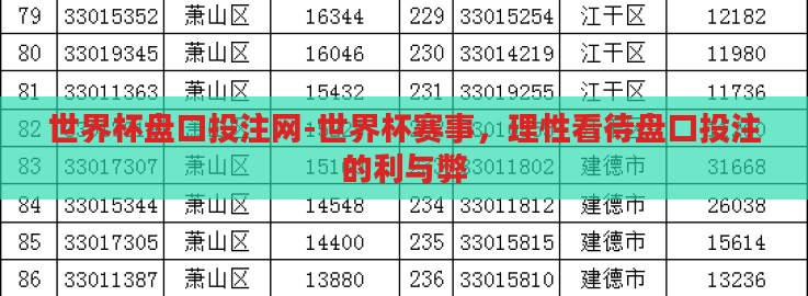 世界杯盘口投注网-世界杯赛事,理性看待盘口投注的利与弊 世界杯盘口投注网-世界杯赛事,理性看待盘口投注的利与弊