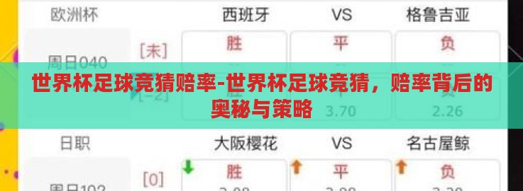 世界杯足球竞猜赔率-世界杯足球竞猜,赔率背后的奥秘与策略 世界杯足球竞猜赔率-世界杯足球竞猜,赔率背后的奥秘与策略