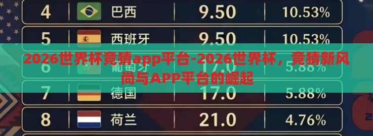 2026世界杯竞猜app平台-2026世界杯,竞猜新风尚与APP平台的崛起 2026世界杯竞猜app平台-2026世界杯,竞猜新风尚与APP平台的崛起