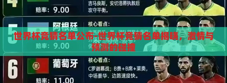 世界杯竞猜名单公布-世界杯竞猜名单揭晓,激情与预测的碰撞 世界杯竞猜名单公布-世界杯竞猜名单揭晓,激情与预测的碰撞