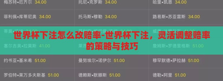 世界杯下注怎么改赔率-世界杯下注,灵活调整赔率的策略与技巧 世界杯下注怎么改赔率-世界杯下注,灵活调整赔率的策略与技巧