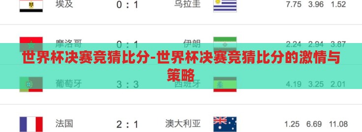 世界杯决赛竞猜比分-世界杯决赛竞猜比分的激情与策略