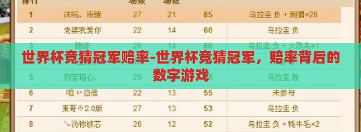 世界杯竞猜冠军赔率-世界杯竞猜冠军，赔率背后的数字游戏