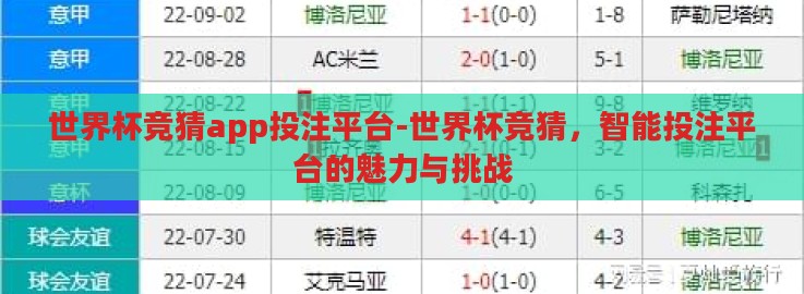 世界杯竞猜app投注平台-世界杯竞猜，智能投注平台的魅力与挑战