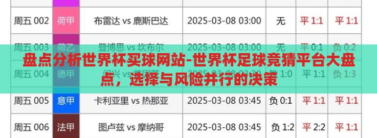 盘点分析世界杯买球网站-世界杯足球竞猜平台大盘点，选择与风险并行的决策