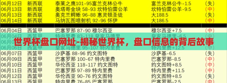 世界杯盘口网址-揭秘世界杯，盘口信息的背后故事