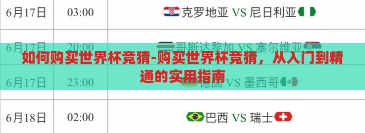 如何购买世界杯竞猜-购买世界杯竞猜，从入门到精通的实用指南