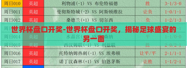 世界杯盘口开奖-世界杯盘口开奖，揭秘足球盛宴的另一面